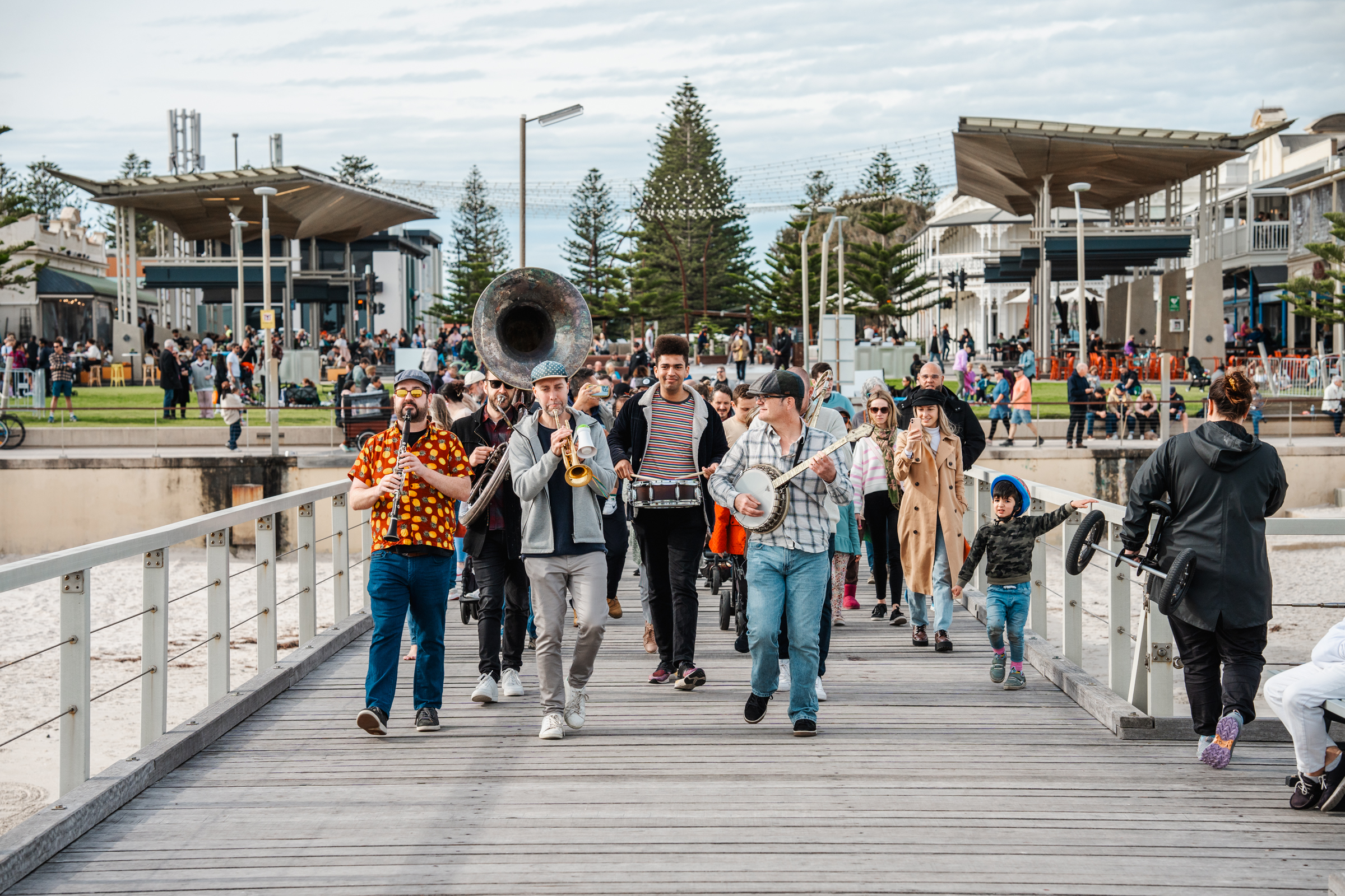 Atlantic Street Band led a parade of enthusiastic locals attending the Coastal Sounds Festival